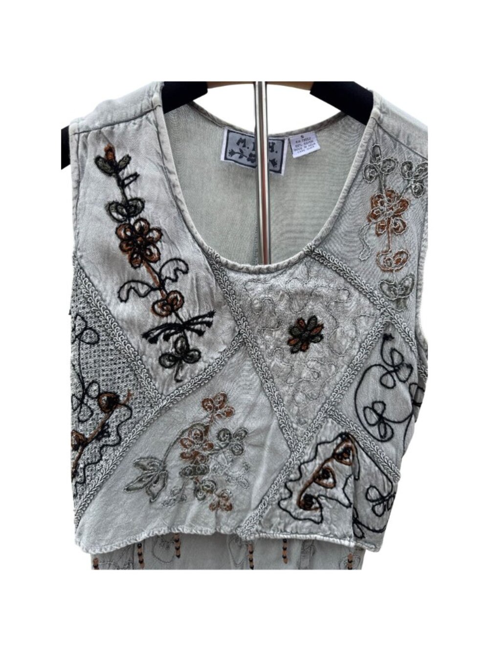 Bohemian Embroidered Maxi Dress With Floral Patchwork Design Sleeveless Tie-Back - Picture 5 of 9
